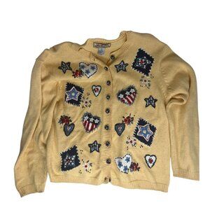 Vintage Heirloom Collectibles Cardigan Patriotic Heart & Star Size L Grannycore